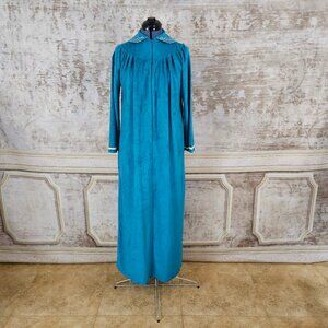 Vintage 1980s Robe Teal Blue Green M Made in USA Long Length Grandma Core